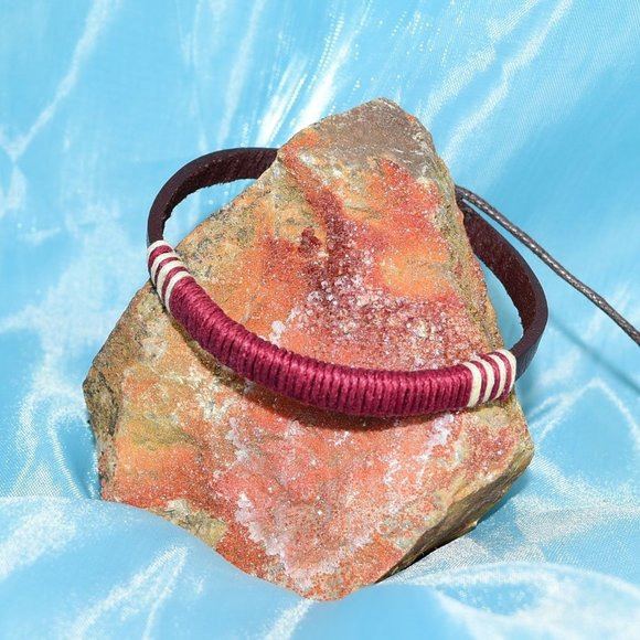 Skye Lane Mens Hemp Accent Boho Tie Leather Bracelet Maroon Red Gift Packaged - Picture 3 of 9